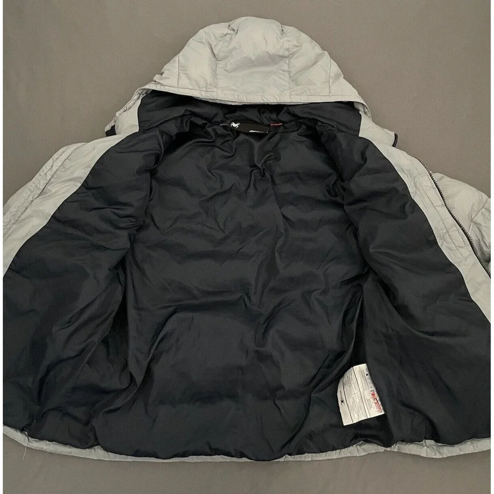 Spyder Puffer Hooded Jacket Boys Large 14/16 Gray Thermaweb Nylon Thumb Holes